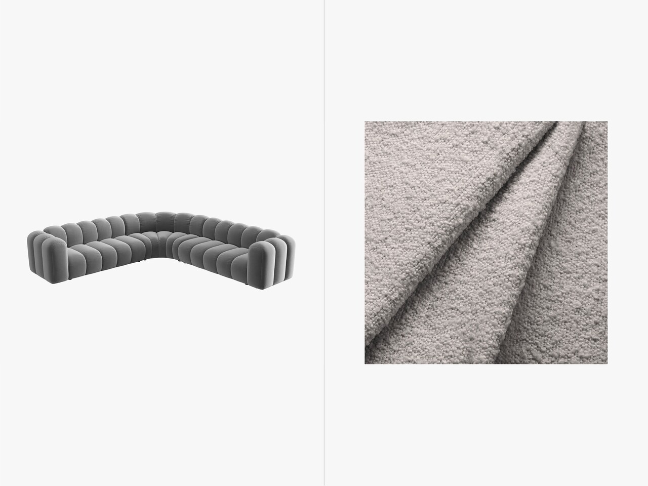 Coltar simetric modular 5 locuri, Lupine-101, Micadoni Home, 309x309x70 cm, tesatura boucle, gri deschis - imagine 3
